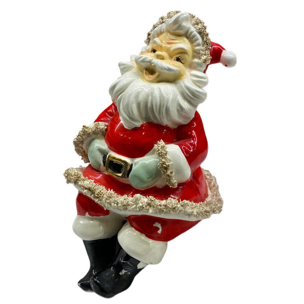 Vtg Lefton Spaghetti Trim Shelf Sitter Santa Clause 1950's 8" Ceramic Japan